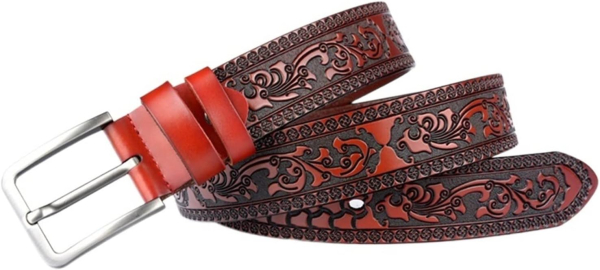 Gürtel - mit Schnalle - Flower Tooling - RED BROWN - versch. Längen - 100cm bis 125cm